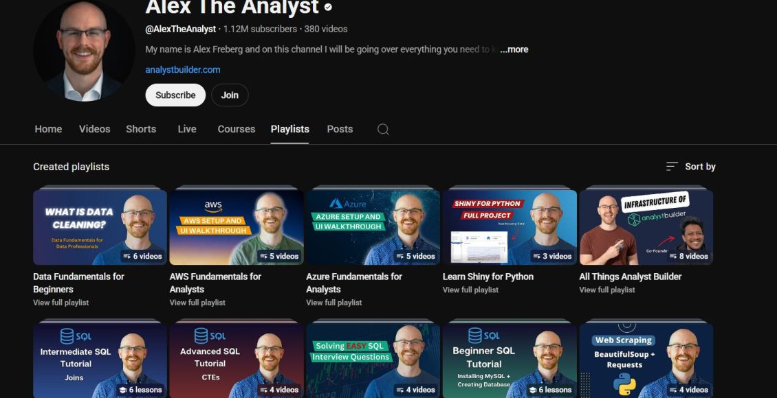 تعلم تحليل البيانات خطوة بخطوة مع قناة Alex The Analyst على يوتيوب